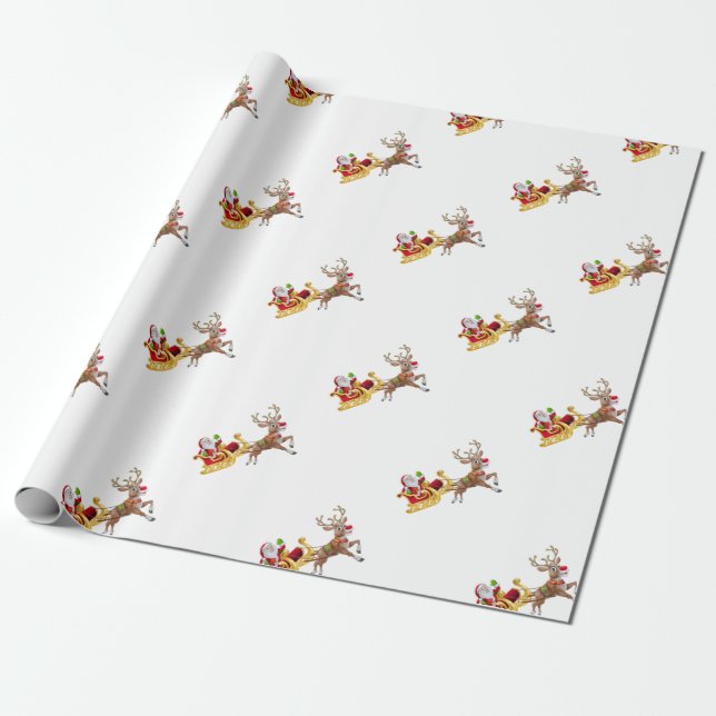 Papel De Presente Papai Noel cavalgando em trenó (Desenrolado)