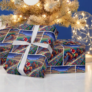 Papel De Presente Papai Noel Cavalgando Jockey Natal