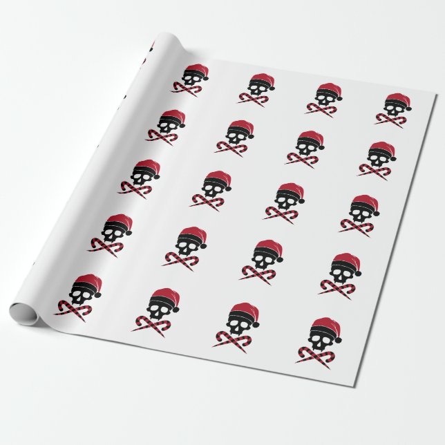 Papel De Presente Papai Noel Caveira Personalizável (Desenrolado)