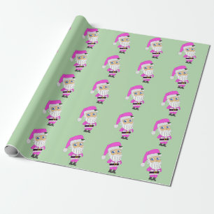 Papel De Presente Papai Noel Chibi terno rosa