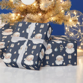 Papel De Presente Papai Noel Clássico Elegante Natal Azul Marinho