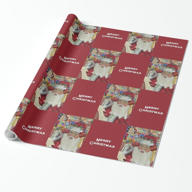 Papel De Presente Papai Noel Clássico - Verificando com Carinho um F (Desenrolado)