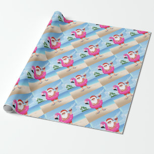 Papel De Presente Papai Noel com anel inflável flamingo