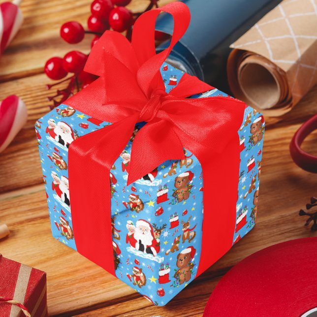 Papel De Presente Papai Noel Com Animais da Floresta  (Criador carregado)