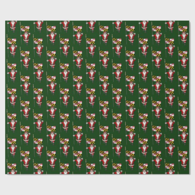 Papel De Presente Papai Noel Com Bandeira De Maryland (Aberto)