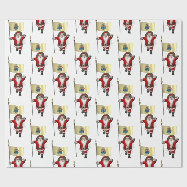 Papel De Presente Papai Noel Com Bandeira De Nova Jersey (Aberto)