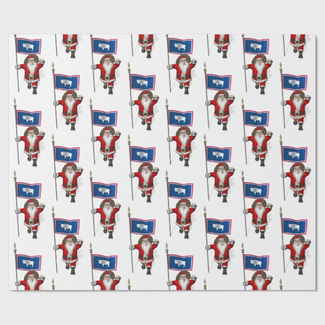 Papel De Presente Papai Noel Com Bandeira Do Wyoming (Aberto)