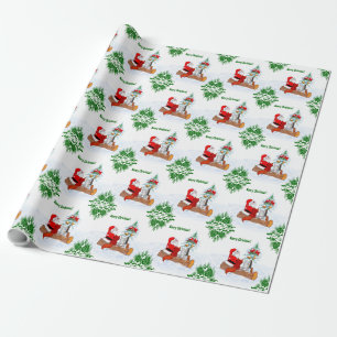 Papel De Presente Papai Noel com Coelho Raposa e Esquilo