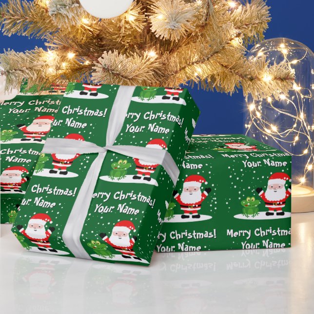 Papel De Presente Papai Noel com desenho animado de sapo divertido N (Feriados)