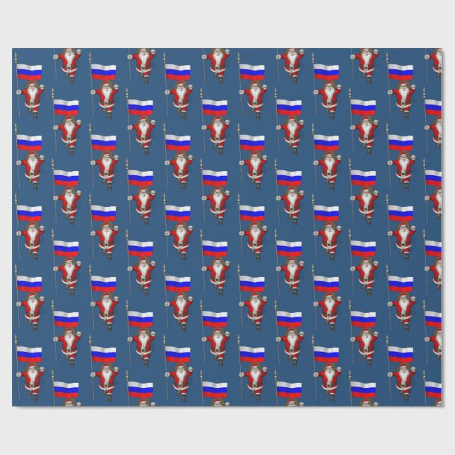 Papel De Presente Papai Noel Com Estandarte Da Rússia (Aberto)