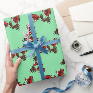Papel De Presente Papai Noel com sorriso verde