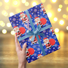 Papel De Presente Papai Noel com um grande saco de presentes floco d
