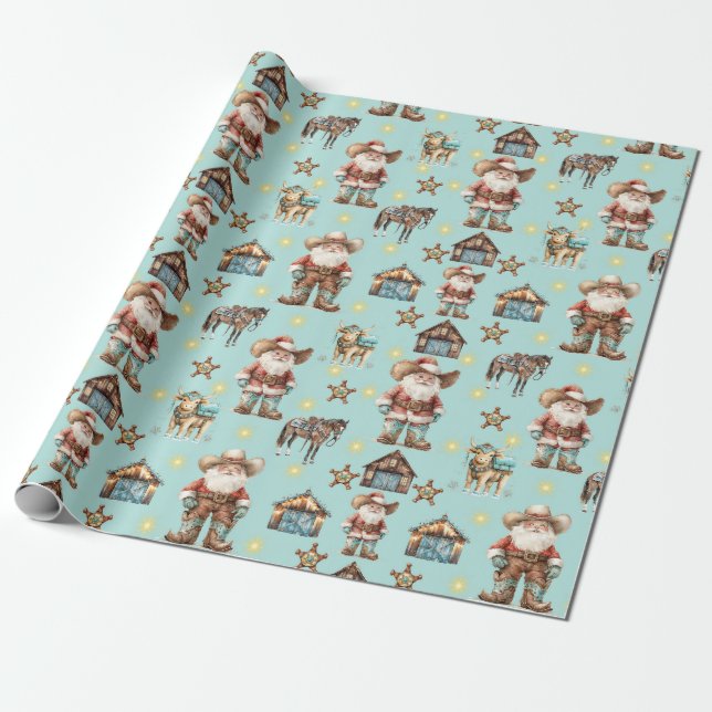 Papel De Presente Papai Noel Cowboy (Desenrolado)