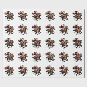Papel De Presente Papai Noel Cowboy Montado a Cavalo Natal