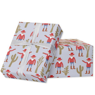 Papel De Presente Papai Noel Cowboy Natal Azul