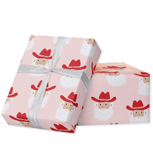 Papel De Presente Papai Noel Cowboy Natal Rosa