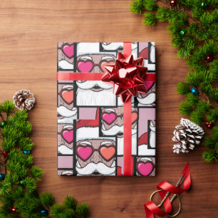 Papel De Presente Papai Noel de Arte Pop Retro com Óculos de Coração