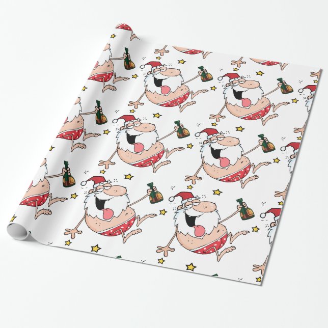 Papel De Presente Papai Noel de desenho animado bêbado engraçado de  (Desenrolado)