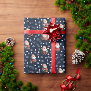 Papel De Presente Papai Noel de Futebol em Azul Marinho