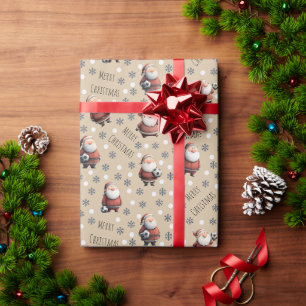 Papel De Presente Papai Noel de Futebol em Bege Claro