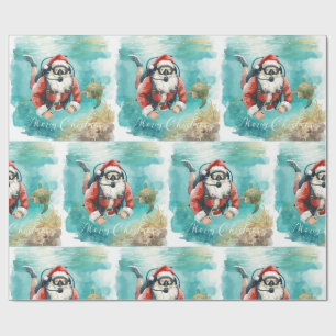 Papel De Presente Papai Noel de Mergulho Natal Subaquático
