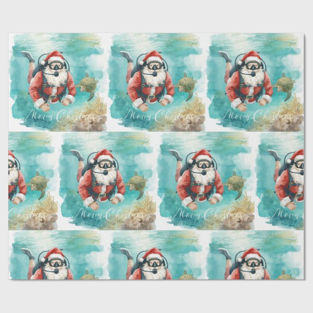 Papel De Presente Papai Noel de Mergulho Natal Subaquático (Aberto)