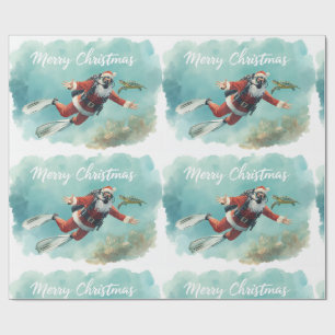 Papel De Presente Papai Noel de Mergulho no Natal Subaquático