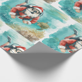 Papel De Presente Papai Noel de Mergulho no Natal Subaquático