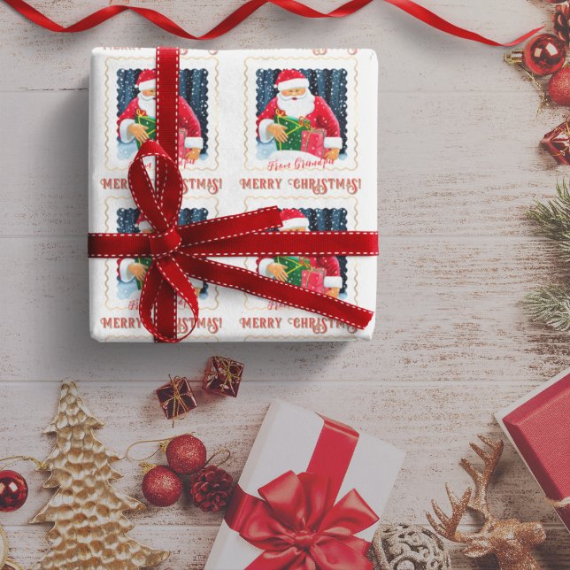 Papel De Presente Papai Noel de Natal chique sob a neve com presente (Criador carregado)