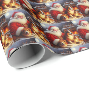Papel De Presente Papai Noel de Natal com Cães 1