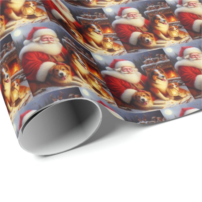 Papel De Presente Papai Noel de Natal com Cães 1 (Ponta do rolo)