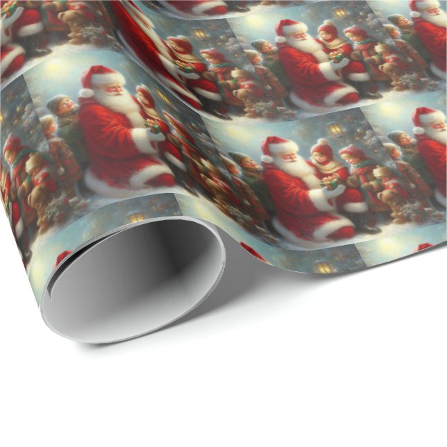 Papel De Presente Papai Noel de Natal com Crianças 2 (Ponta do rolo)