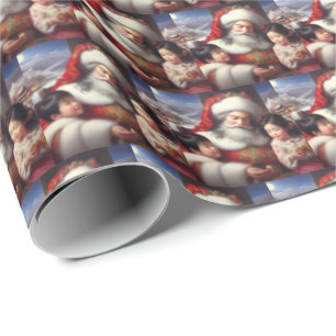 Papel De Presente Papai Noel de Natal com Crianças 5