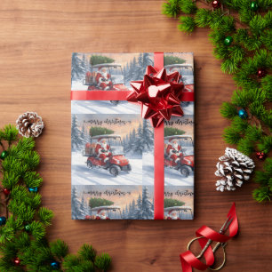 Papel De Presente Papai Noel de Natal de golfe andando de carrinho d