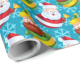Papel De Presente Papai Noel de Natal e Amigo com Floco de Neve