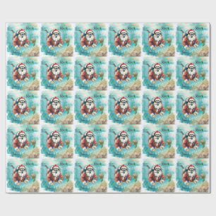 Papel De Presente Papai Noel de Natal mergulhando com tartaruga