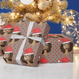 Papel De Presente Papai Noel de Natal, Mulher Negra, Pontos Vermelho