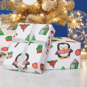 Papel De Presente Papai Noel de Natal, Pinguim e Decorações 