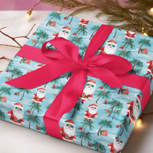 Papel De Presente Papai Noel de Natal Praia Tropical