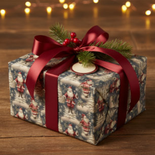 Papel De Presente Papai Noel de Natal Vintage