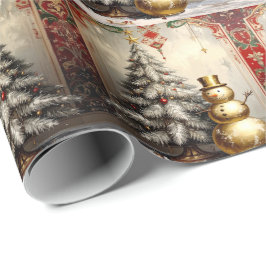 Papel De Presente Papai Noel de Ouro Árvore de Natal Festa