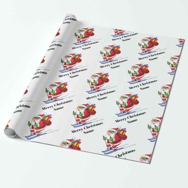 Papel De Presente Papai Noel de Snowboard Padrão Personalizado Natal (Desenrolado)