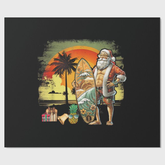Papel De Presente Papai Noel de Surf de Verão Tropical 6 Pack Christ (Aberto)