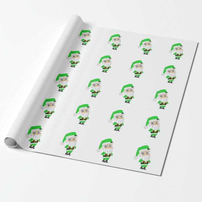 Papel De Presente Papai Noel de terno verde chibi (Desenrolado)