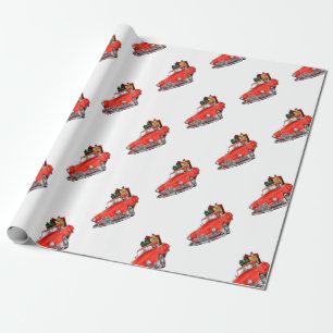 Papel De Presente Papai Noel dirigindo um carro retrô com giftsb