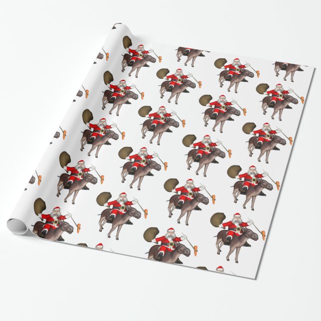 Papel De Presente Papai Noel Dirigindo Um Donkey (Desenrolado)