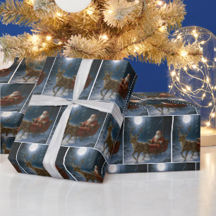 Papel De Presente Papai Noel dirigindo um trenó ao luar