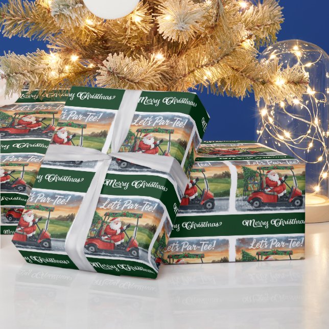 Papel De Presente Papai Noel do Natal de golfe andando de carrinho d (Feriados)