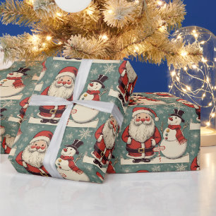 Papel De Presente Papai Noel do Natal e Boneco de Neve
