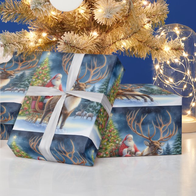 Papel De Presente Papai Noel do Natal e Rena IA              (Feriados)